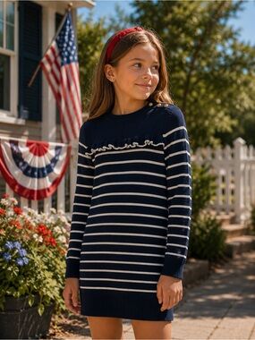🌟 Gap Kids Navy and White Striped Sweater Dress 🌟